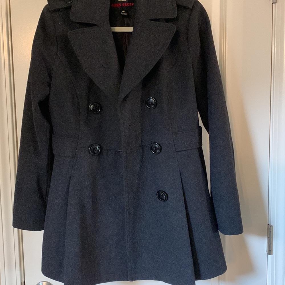 Gray Pleated Wool, Polyester Blend Coat - image 4